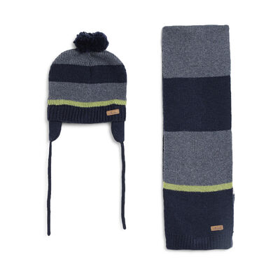 Boys Dark Blue Knitted Hat with Scarf